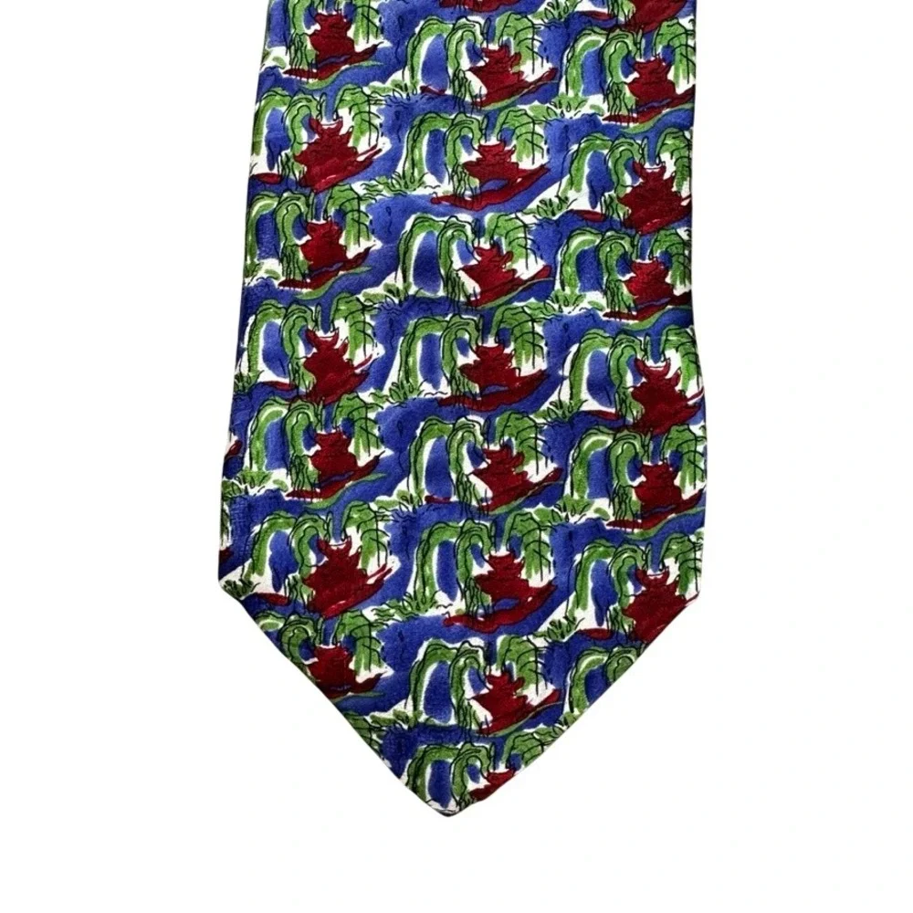 J. Garcia In the Park Collection Fifteen Silk Tie Blue Green Red Abstract 1996